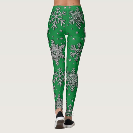 Spinende zilverglittersneeuwvlokken leggings (Achterkant)