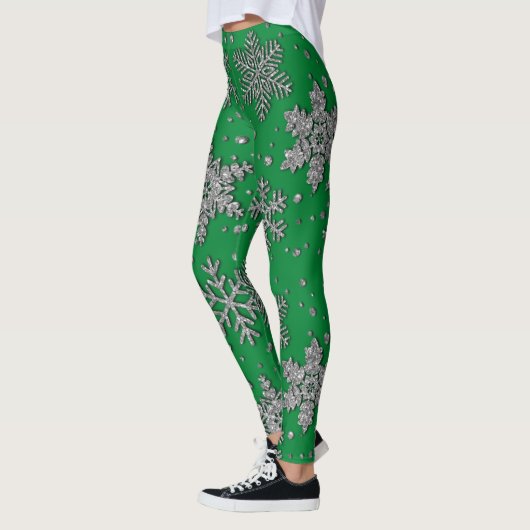 Spinende zilverglittersneeuwvlokken leggings (Links)