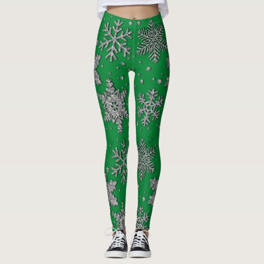 Spinende zilverglittersneeuwvlokken leggings (Voorkant)