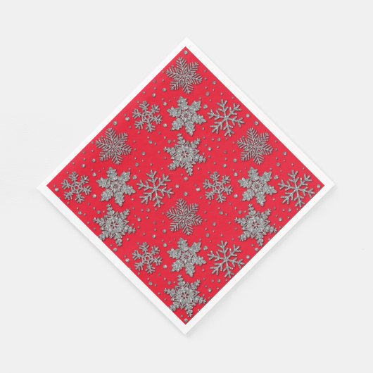 Spinende zilverglittersneeuwvlokken servet (Hoek)