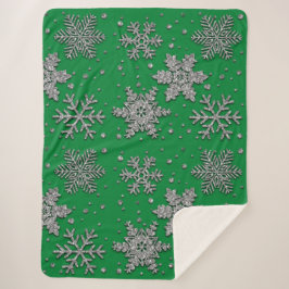 Spinende zilverglittersneeuwvlokken sherpa deken