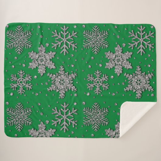 Spinende zilverglittersneeuwvlokken sherpa deken (Voorkant (horizontaal))