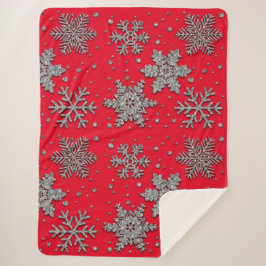 Spinende zilverglittersneeuwvlokken sherpa deken