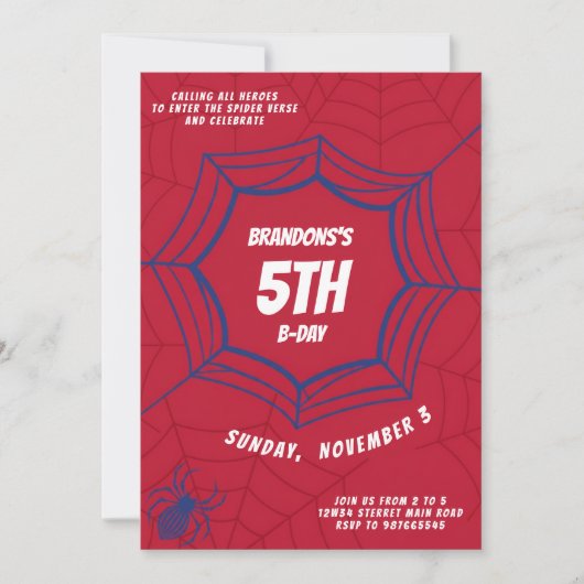Spinman Web Verjaardag Superheld Thema Kinderfeest Kaart (Voorkant)