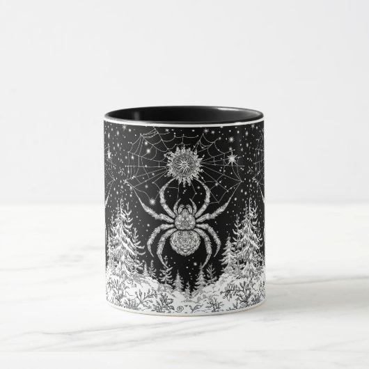 Spinne mit Mandala Netz magischer Sternenhimmel Mok (Midden)