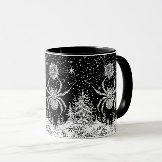 Spinne mit Mandala Netz magischer Sternenhimmel Mok (Voorkant rechts)