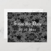 Spinnekop Damast op Grijs Linnen Bewaar de Datum Aankondigingskaart (Voorkant / Achterkant)