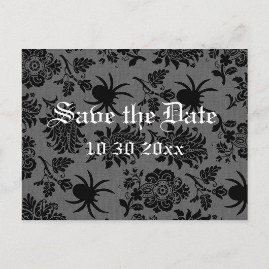 Spinnekop Damast op Grijs Linnen Bewaar de Datum Aankondigingskaart (Voorkant)