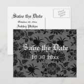 Spinnekop Damast op Grijs Linnen Save the Date Aankondigingskaart (Voorkant / Achterkant)