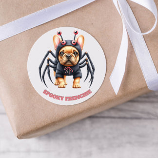 Spinnekostuum Franse Puppy Halloween Ronde Sticker