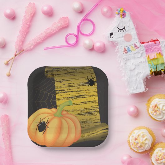 Spinnen en pompoen papieren bordje (Feest)