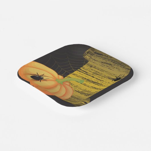 Spinnen en pompoen papieren bordje (Gebogen)
