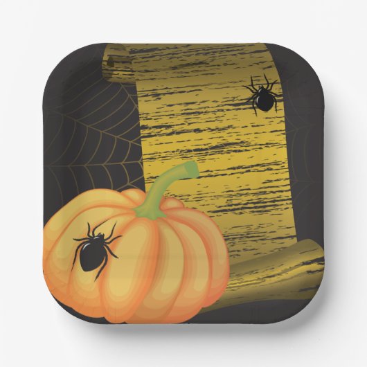 Spinnen en pompoen papieren bordje (Voorkant)