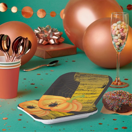 Spinnen en pompoen papieren bordje