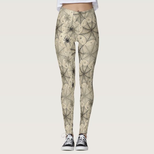  spinnen en webben Halloween-patroon Leggings (Voorkant)