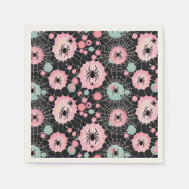 Spinnen en webben in roze en Bleke blues op zwart Servet