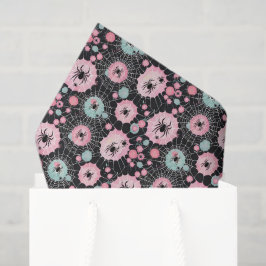 Spinnen en webben in roze en Bleke blues op zwart Tissuepapier