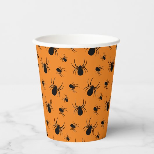 Spinnen Halloween Party Zwart Sinaasappel Custom Papieren Bekers (Voorkant)