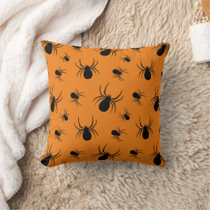 Spinnen Halloween patroon Zwart en Oranje Kussen