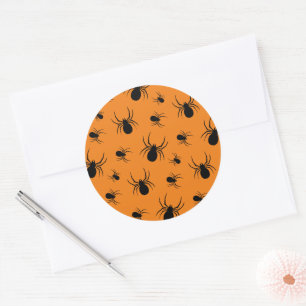 Spinnen Halloween patroon Zwart en Oranje Ronde Sticker