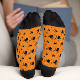 Spinnen Halloween patroon Zwart en Oranje Sokken