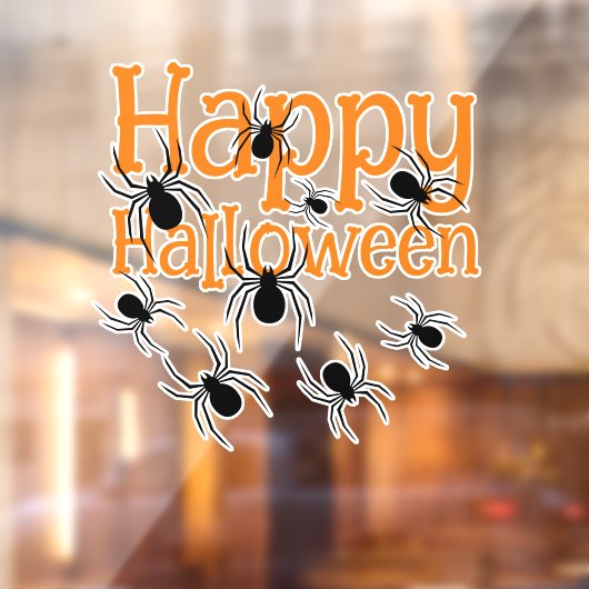 Spinnen Happy Halloween Zwart en Sinaasappel Raamsticker (Vel 2)