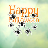 Spinnen Happy Halloween Zwart en Sinaasappel Raamsticker (Vel 3)