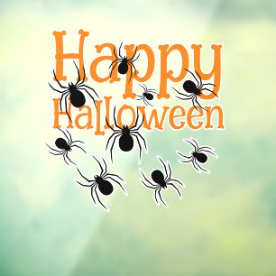 Spinnen Happy Halloween Zwart en Sinaasappel Raamsticker