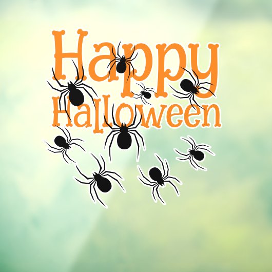 Spinnen Happy Halloween Zwart en Sinaasappel Raamsticker (Vel 3)