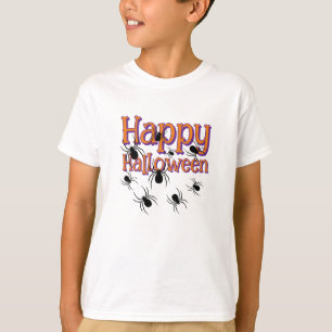 Spinnen Happy Halloween Zwart en Sinaasappel T-shirt