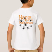 Spinnen Happy Halloween Zwart en Sinaasappel T-shirt (Achterkant)
