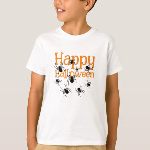 Spinnen Happy Halloween Zwart en Sinaasappel T-shirt