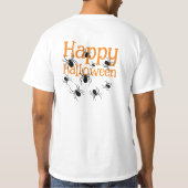 Spinnen Happy Halloween Zwart en Sinaasappel T-shirt (Achterkant)