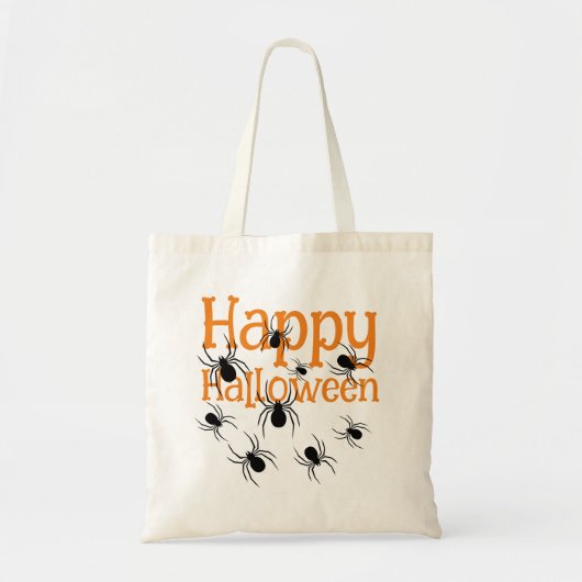Spinnen Happy Halloween Zwart en Sinaasappel Tote Bag (Voorkant)