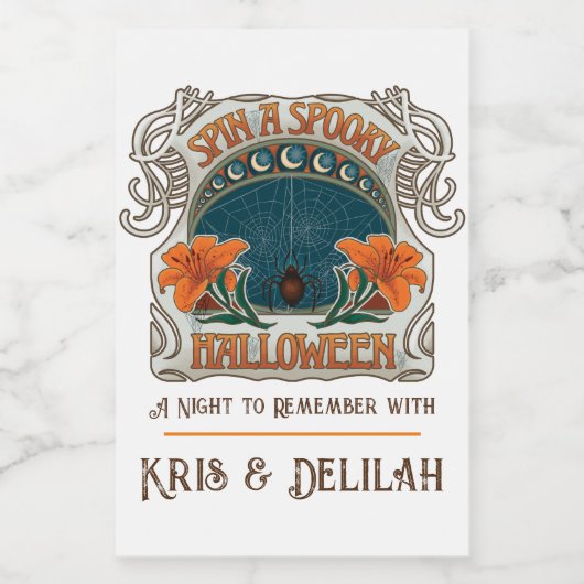 Spinnen & Lelies Enge Halloween Gepersonaliseerd Wijn Etiket (Enkel label)