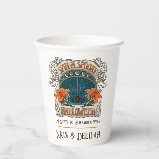 Spinnen & Lelies Spookachtige Halloween gepersonal Papieren Bekers (Voorkant)