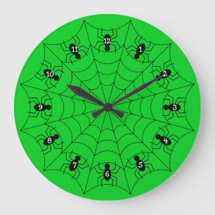Spinnen op een webklok in groen grote klok