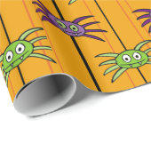 Spinnen op Oranje Halloween Pattern Wrapping Paper Cadeaupapier (Rol Hoek)
