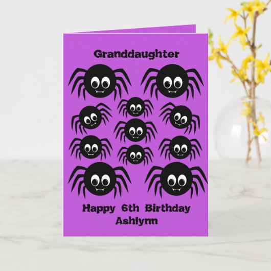 Spinnen Paarse Halloween Verjaardag Kleindochter Kaart (Gele Bloem)