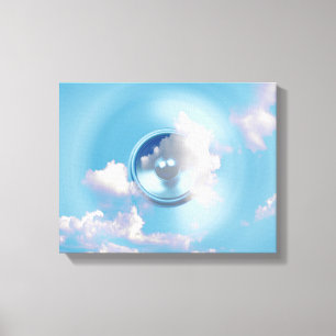 Spinnen van muziekluidspreker in een blauwe lucht canvas afdruk