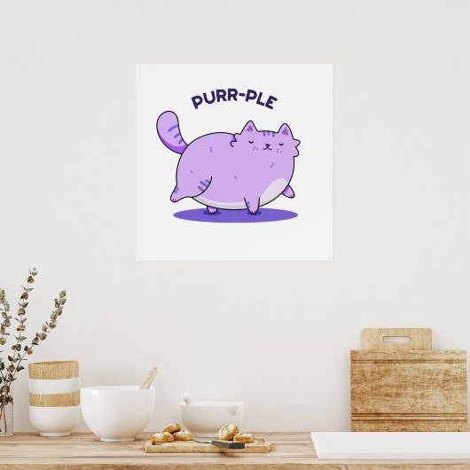Spinnende Funny Fat Kitty Cat Pun Poster (Keuken)