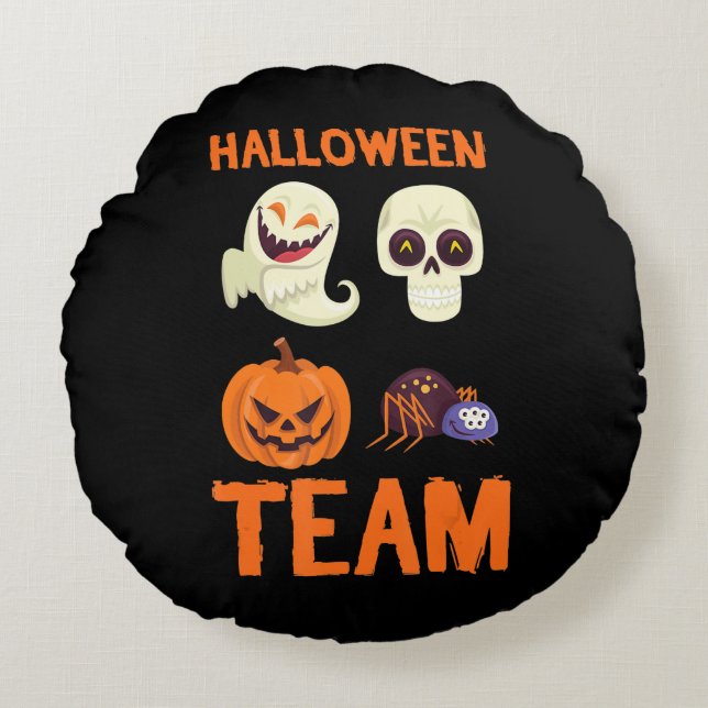 spinnengeschenk | Halloween Team Pompoen Spook Rond Kussen (Voorkant)