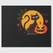 spinnengeschenk | Halloween Zwarte Kat Spin Pompoe Cadeaupapier (Vlak)