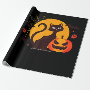 spinnengeschenk Halloween Zwarte Kat Spin Pompoe Cadeaupapier