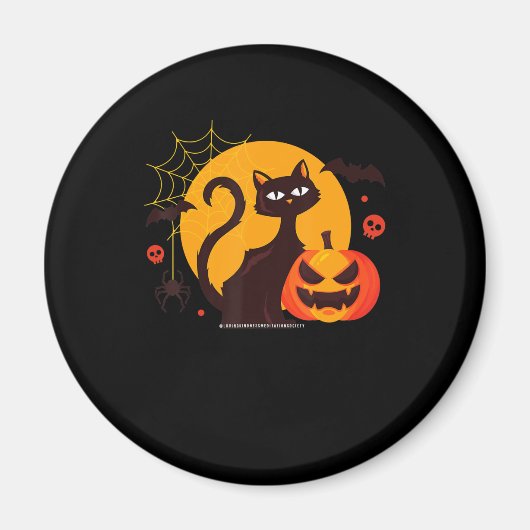 spinnengeschenk | Halloween Zwarte Kat Spin Pompoe Magneet (Voorkant)