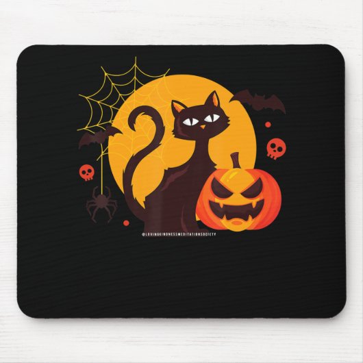spinnengeschenk | Halloween Zwarte Kat Spin Pompoe Muismat (Voorkant)