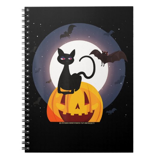 spinnengeschenk | Halloween Zwarte Kat Spin Pompoe Notitieboek (Voorkant)