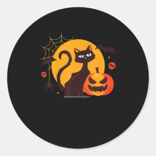 spinnengeschenk   Halloween Zwarte Kat Spin Pompoe Ronde Sticker