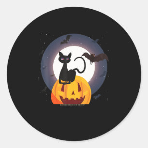 spinnengeschenk Halloween Zwarte Kat Spin Pompoe Ronde Sticker