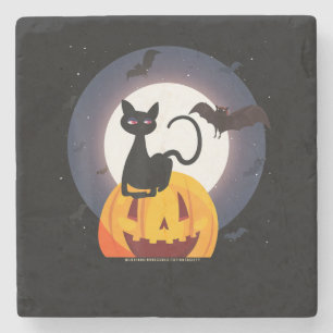 spinnengeschenk Halloween Zwarte Kat Spin Pompoe Stenen Onderzetter